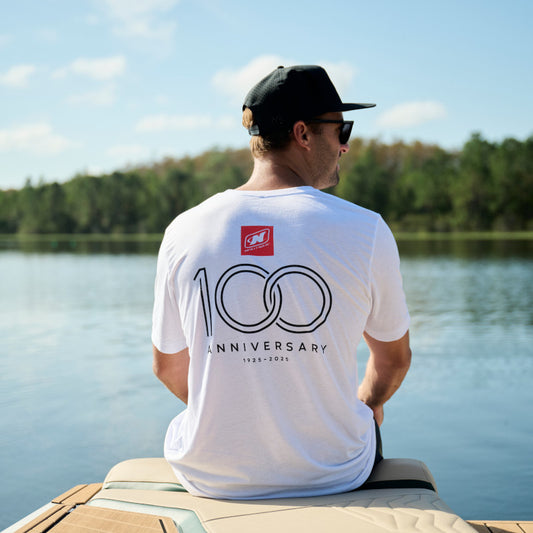 100th Anniversary Stacked Logo Tee - White - CLEARANCE