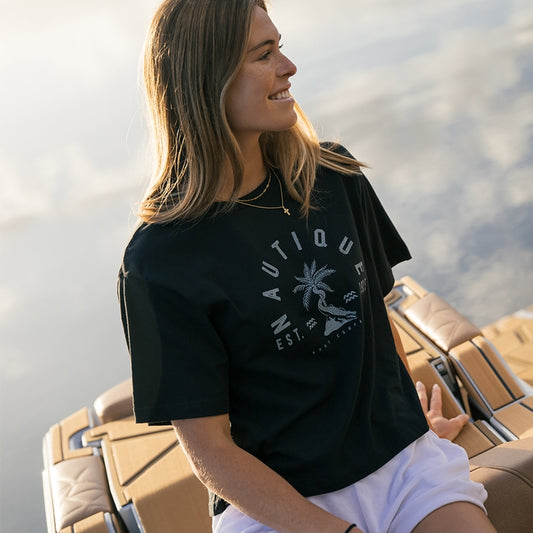 Women's FLA Boxy Crop Tee - Black - CLEARANCE