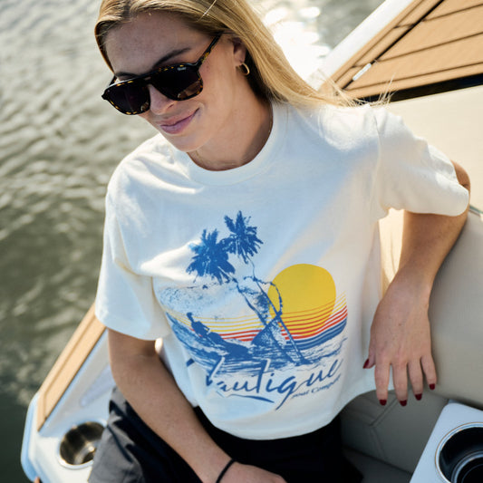 Women's Sunset Vibes Crop Tee - Creme