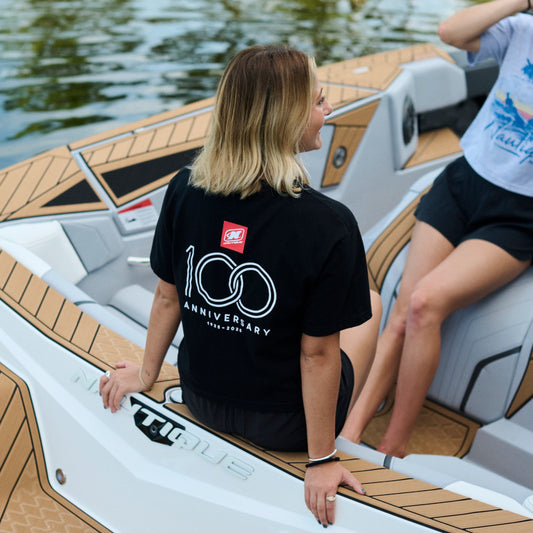 Women's 100th Anniversary Boxy Crop Tee - Black - CLEARANCE