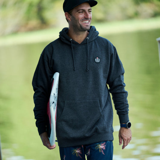 100th Anniversary Hooded Sweatshirt w/Patch Logo - Charcoal Heather - CLEARANCE