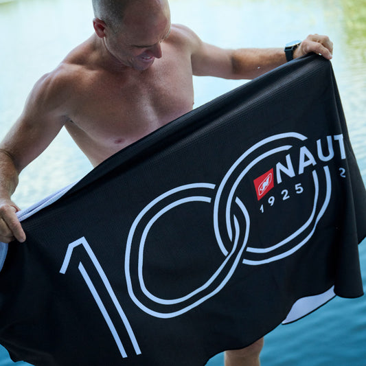 100th Anniversary Sublimated Beach Towel - Black - CLEARANCE