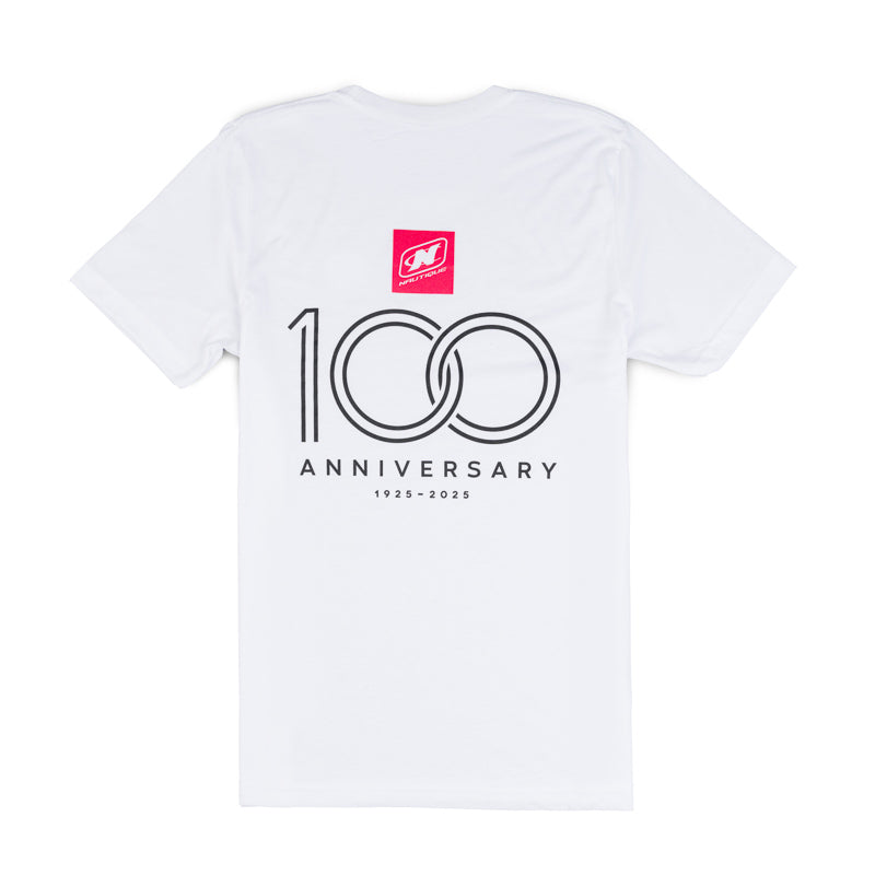 100th Anniversary Stacked Logo Tee - White - CLEARANCE
