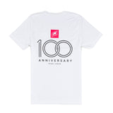 100th Anniversary Stacked Logo Tee - White - CLEARANCE