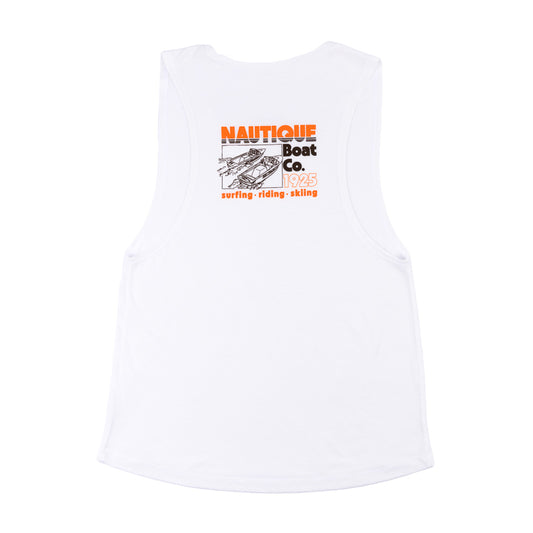 Women's Vintage Ski Tique Muscle Tank - White